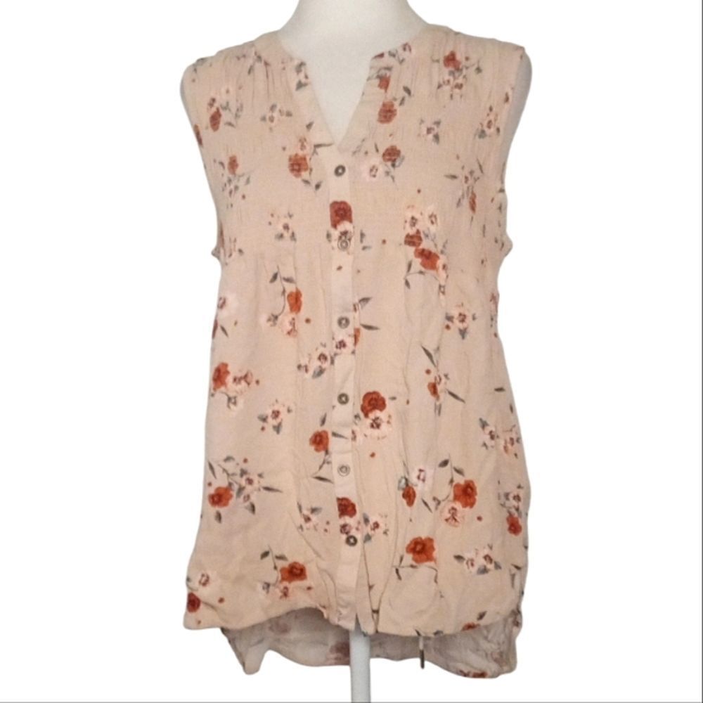 Knox Rose Dusty Pink Ditsy Floral Sleeveless Button Up Blouse Size Small